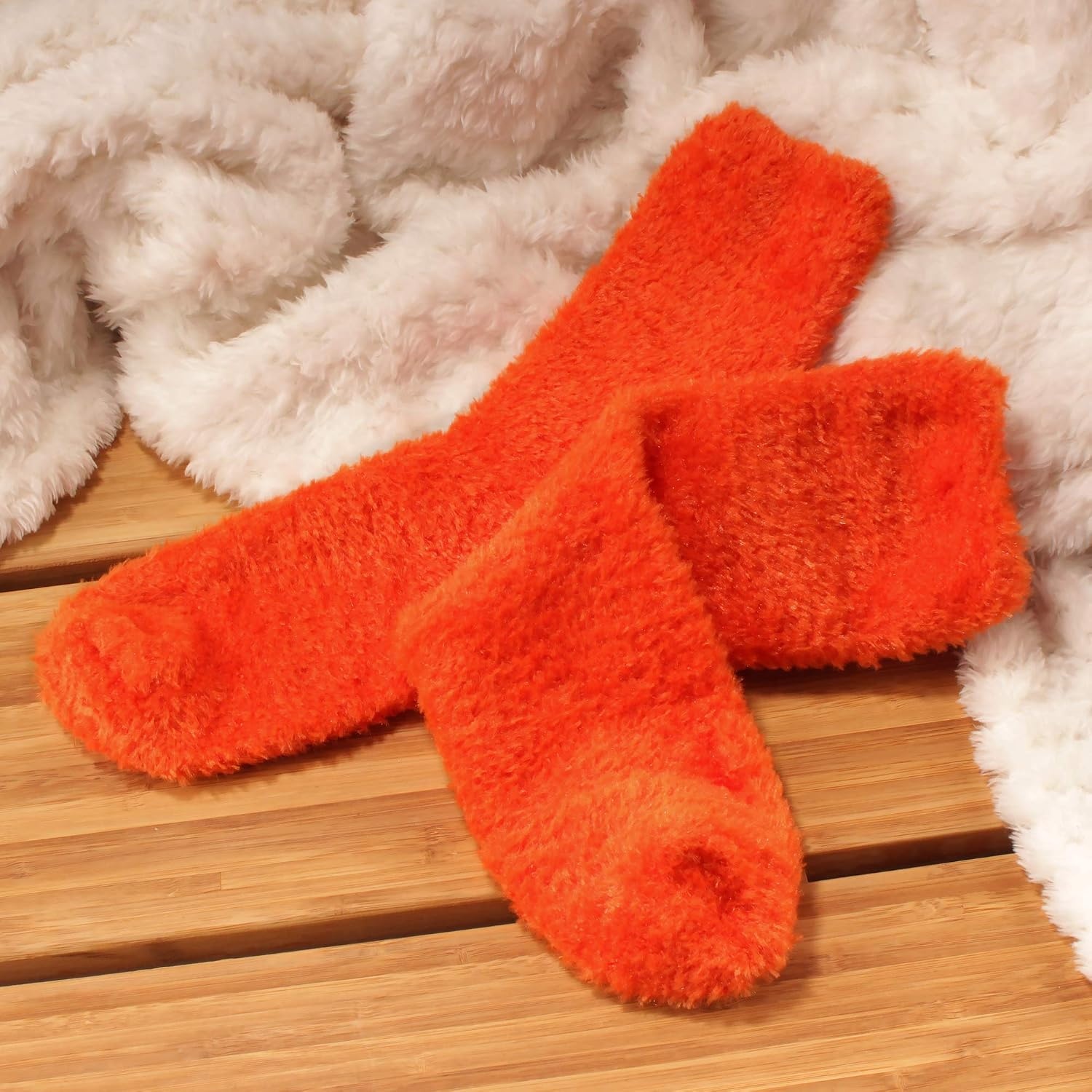 image:imageBambooMN Womens Super Soft and Cozy Feather Light Fuzzy Socks  Multiple Color Options  Two Sizes  Value Packs07x  Sunset Orange