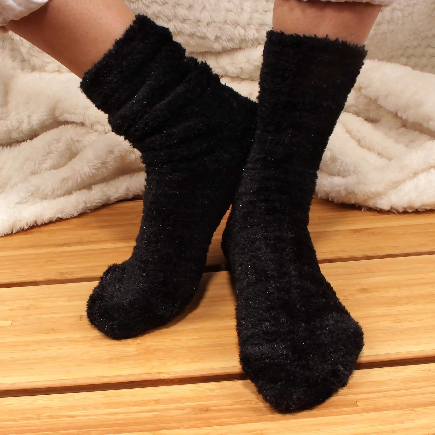 image:imageBambooMN Womens Super Soft and Cozy Feather Light Fuzzy Socks  Multiple Color Options  Two Sizes  Value Packs08  Coal Black