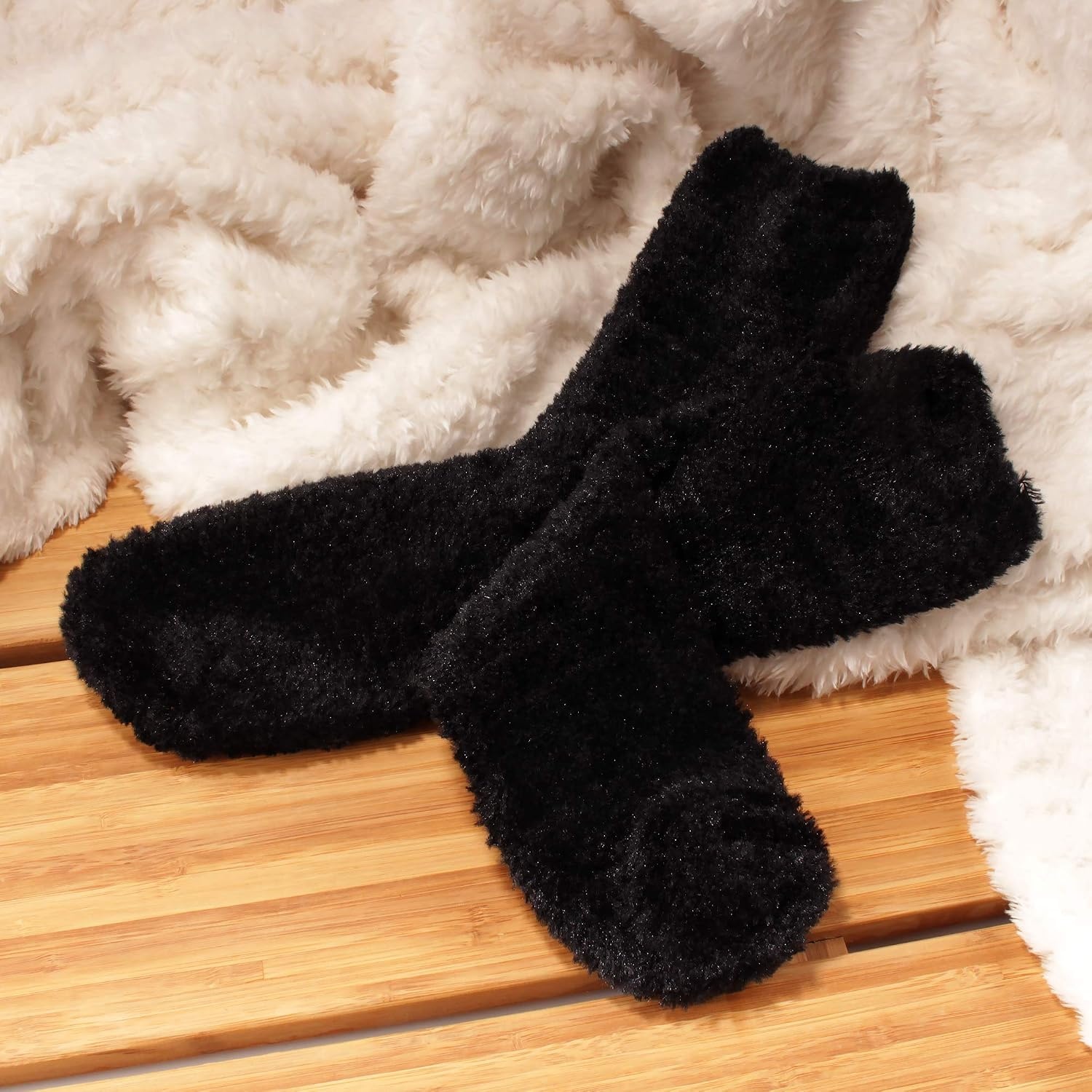 image:imageBambooMN Womens Super Soft and Cozy Feather Light Fuzzy Socks  Multiple Color Options  Two Sizes  Value Packs08  Coal Black