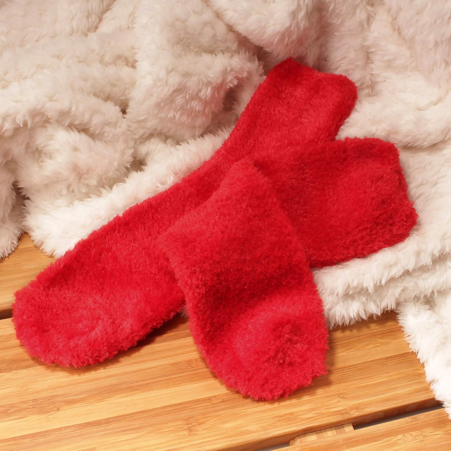 image:imageBambooMN Womens Super Soft and Cozy Feather Light Fuzzy Socks  Multiple Color Options  Two Sizes  Value Packs11  Valentine Red