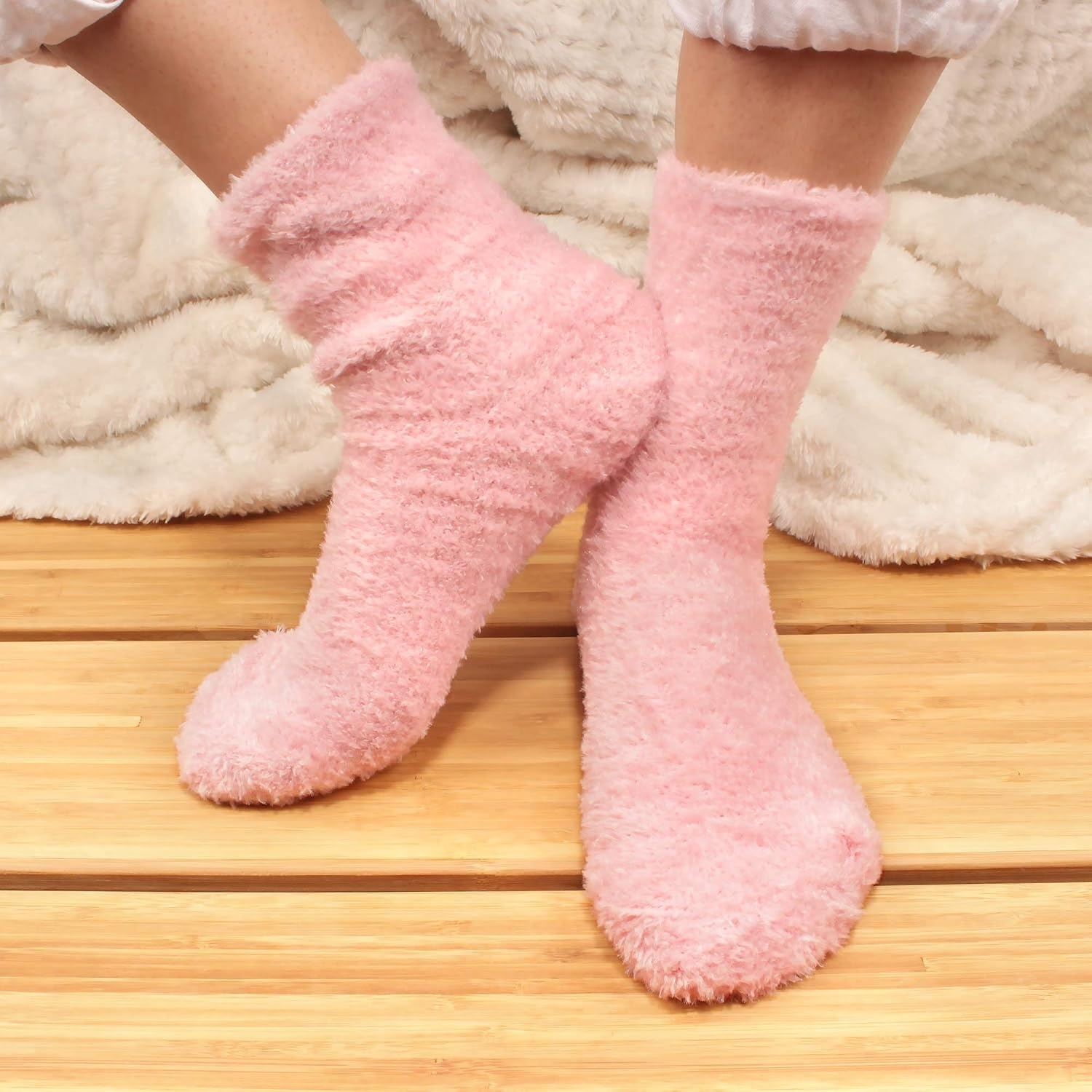 image:imageBambooMN Womens Super Soft and Cozy Feather Light Fuzzy Socks  Multiple Color Options  Two Sizes  Value Packs12  Tinkerbell Pink