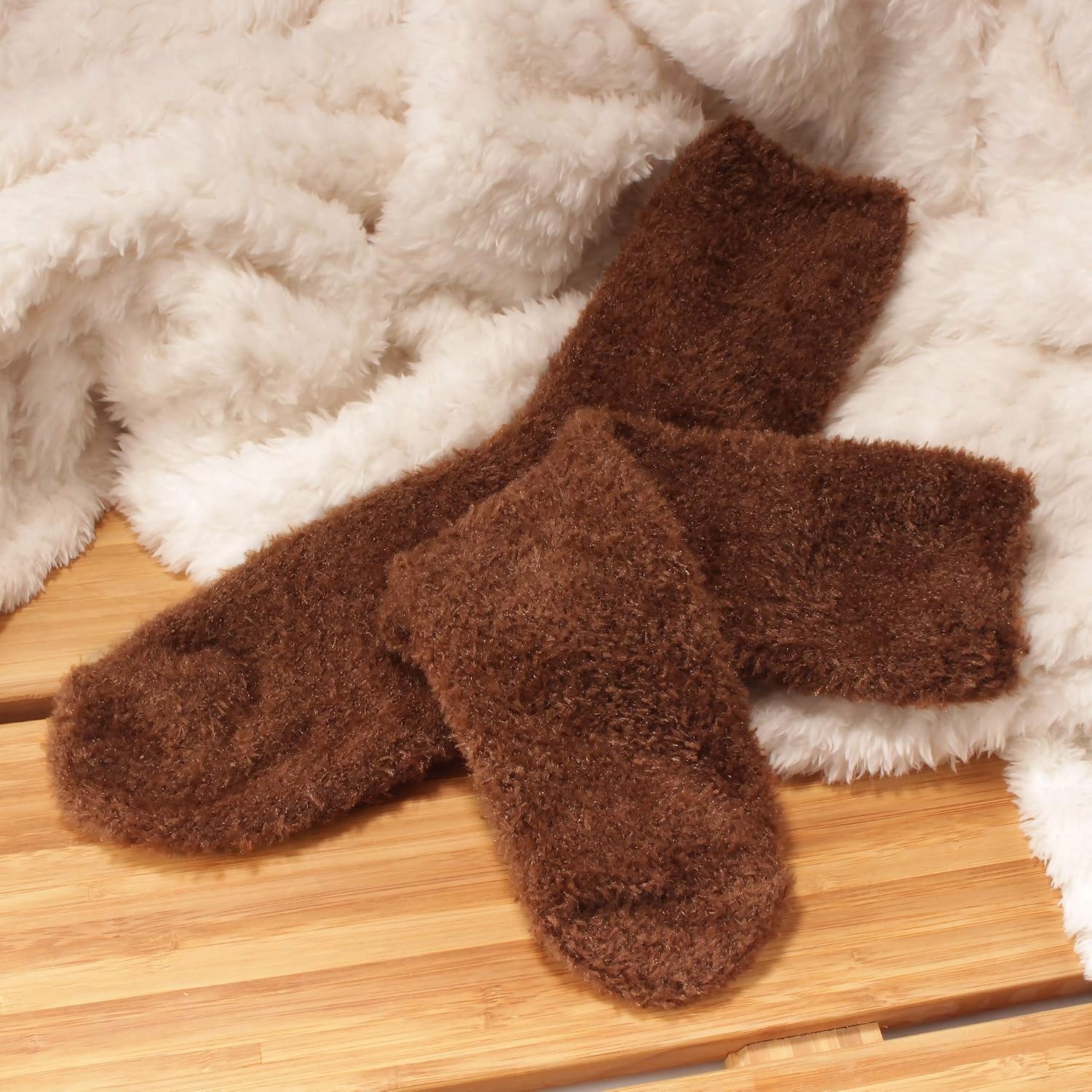 image:imageBambooMN Womens Super Soft and Cozy Feather Light Fuzzy Socks  Multiple Color Options  Two Sizes  Value Packs13  Brown