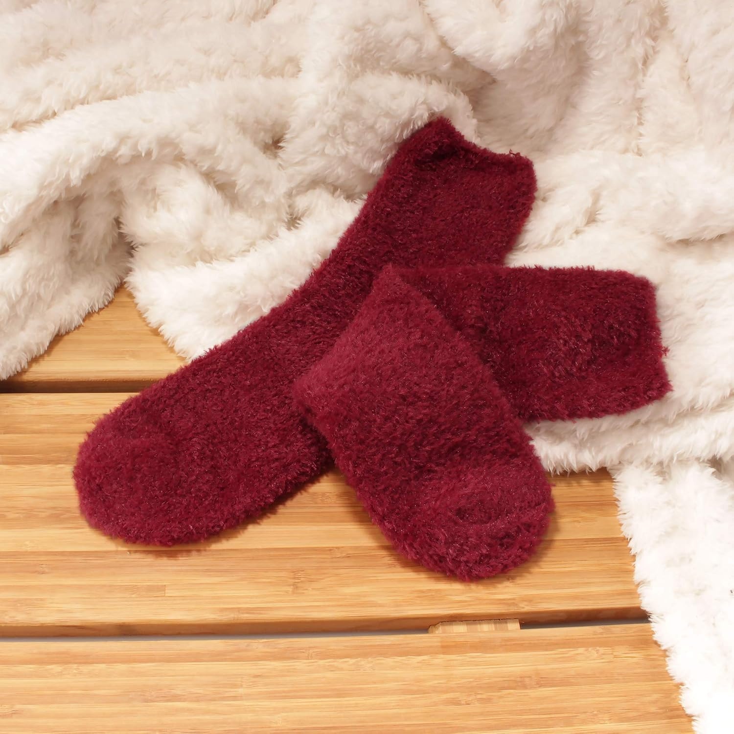 image:imageBambooMN Womens Super Soft and Cozy Feather Light Fuzzy Socks  Multiple Color Options  Two Sizes  Value Packs14  Maroon