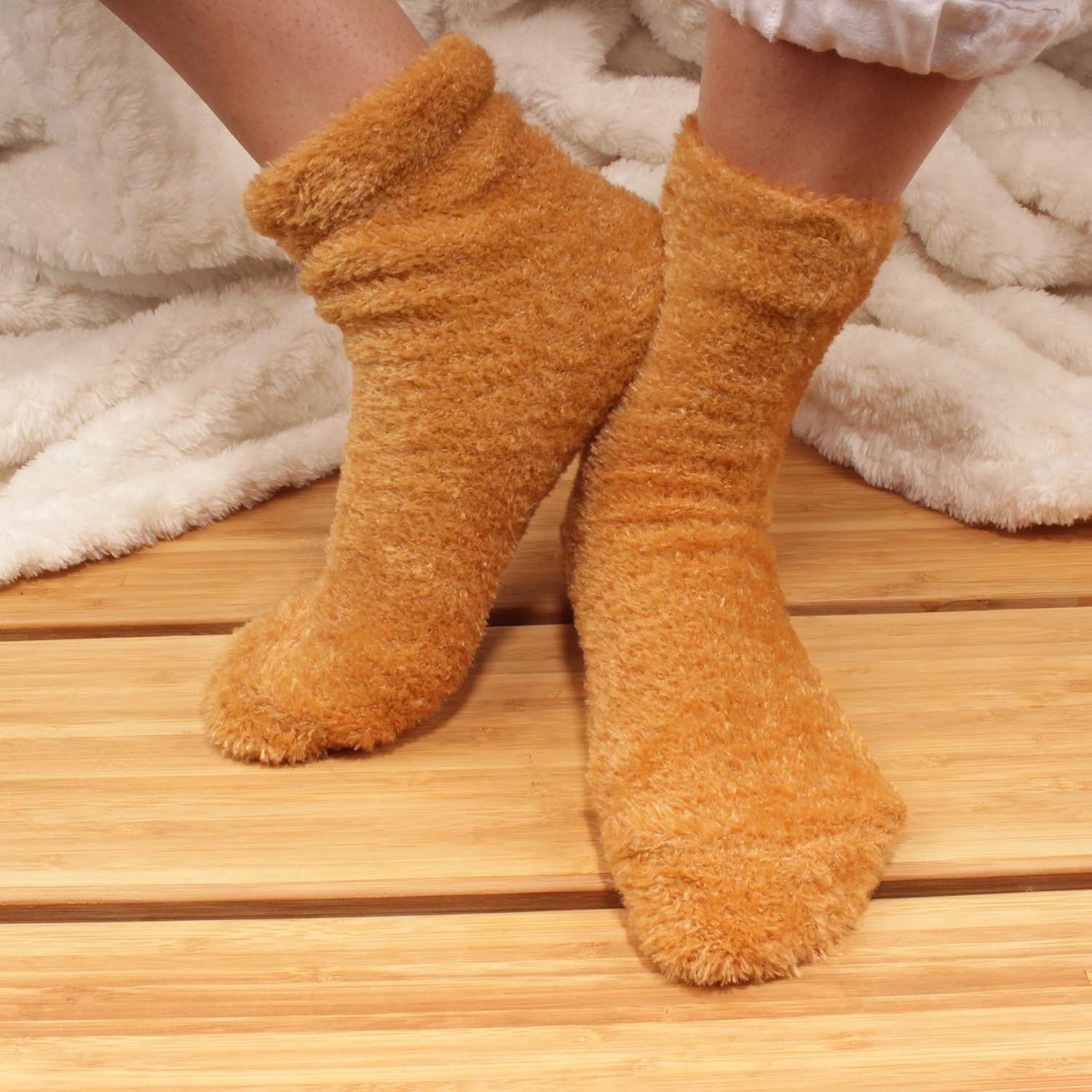 image:imageBambooMN Womens Super Soft and Cozy Feather Light Fuzzy Socks  Multiple Color Options  Two Sizes  Value Packs17  Dijon Brown