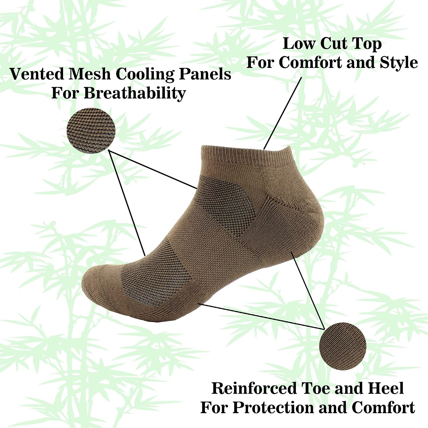 image:imageWomens Rayon from Bamboo Fiber Colored Sports Superior Wicking Athletic Ankle Socks  4 Pair Value PackBrown