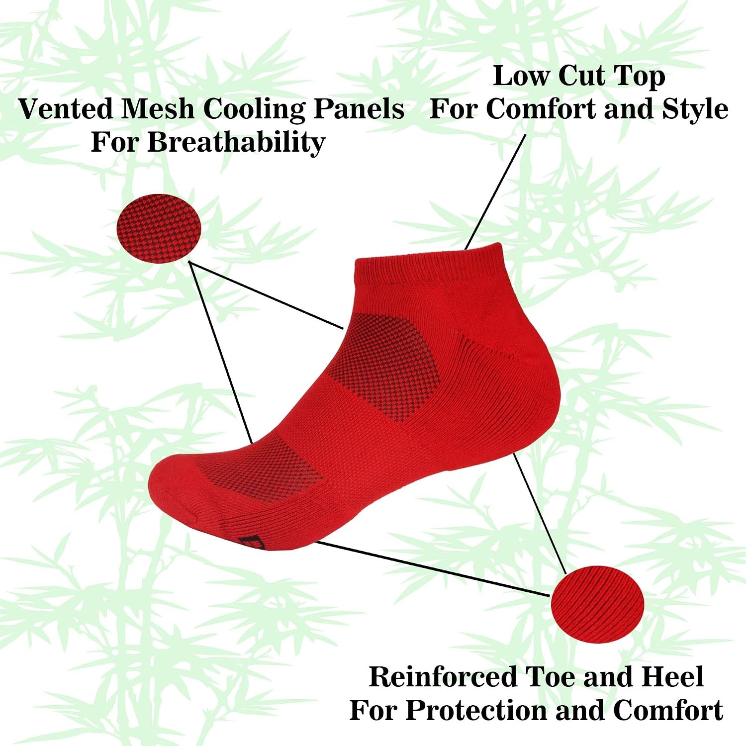 image:imageWomens Rayon from Bamboo Fiber Colored Sports Superior Wicking Athletic Ankle Socks  4 Pair Value PackCherry Red