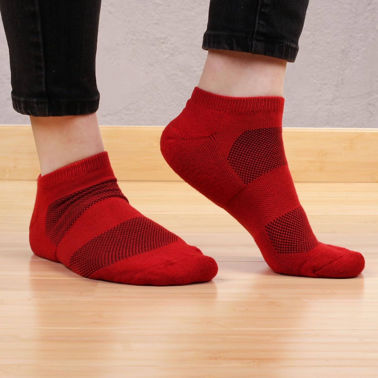 image:imageWomens Rayon from Bamboo Fiber Colored Sports Superior Wicking Athletic Ankle Socks  4 Pair Value PackCherry Red