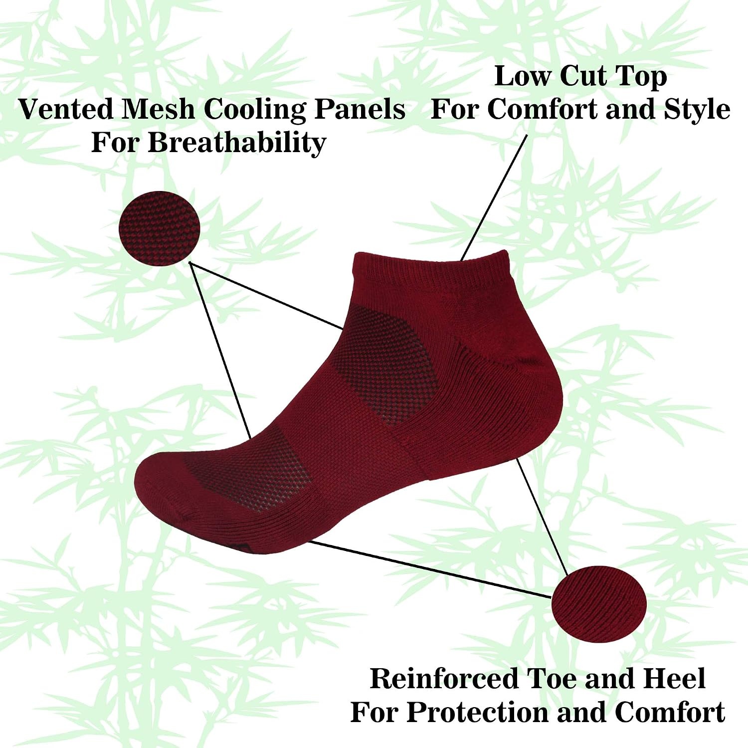 image:imageWomens Rayon from Bamboo Fiber Colored Sports Superior Wicking Athletic Ankle Socks  4 Pair Value PackMaroon