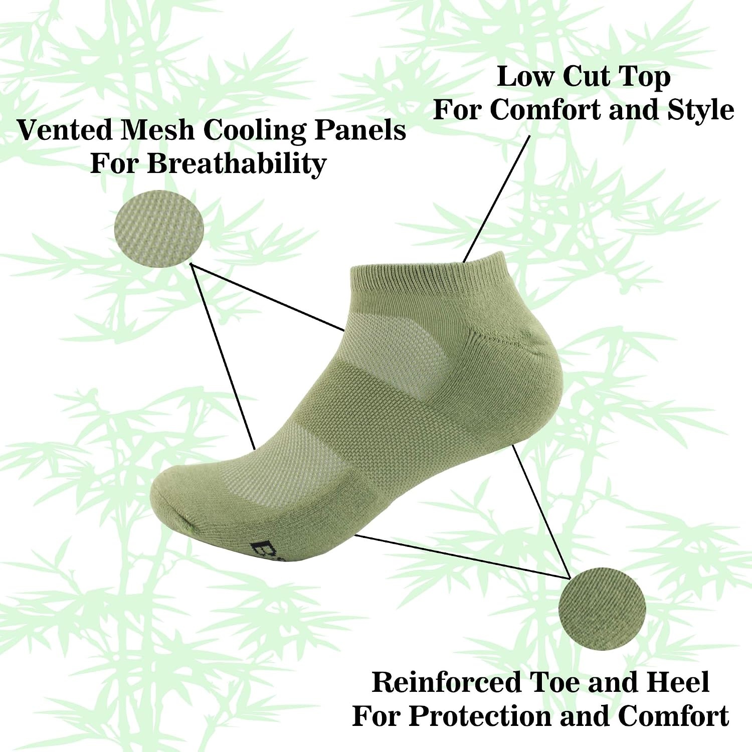 image:imageWomens Rayon from Bamboo Fiber Colored Sports Superior Wicking Athletic Ankle Socks  4 Pair Value PackOlive Green