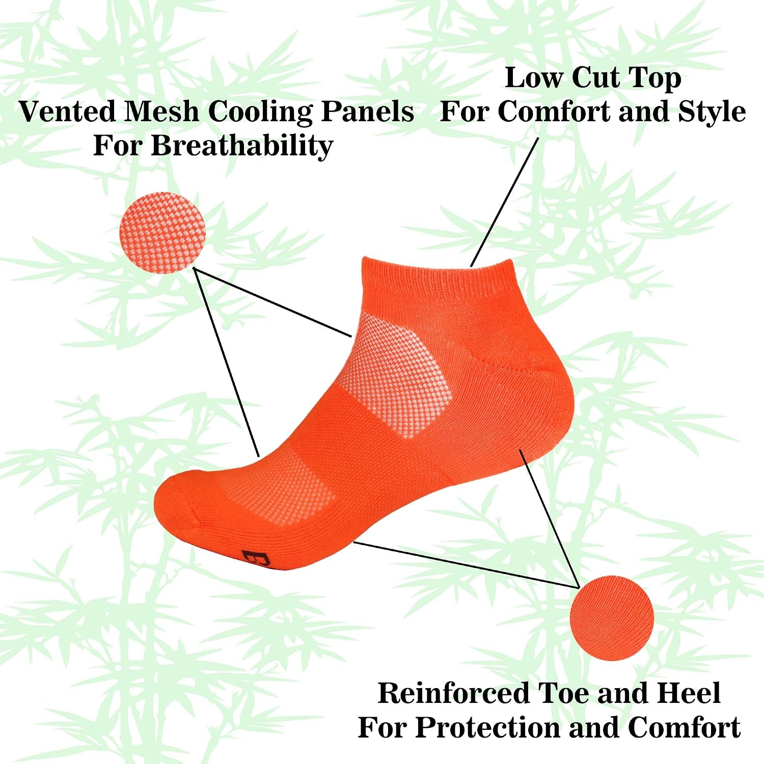 image:imageWomens Rayon from Bamboo Fiber Colored Sports Superior Wicking Athletic Ankle Socks  4 Pair Value PackOrange