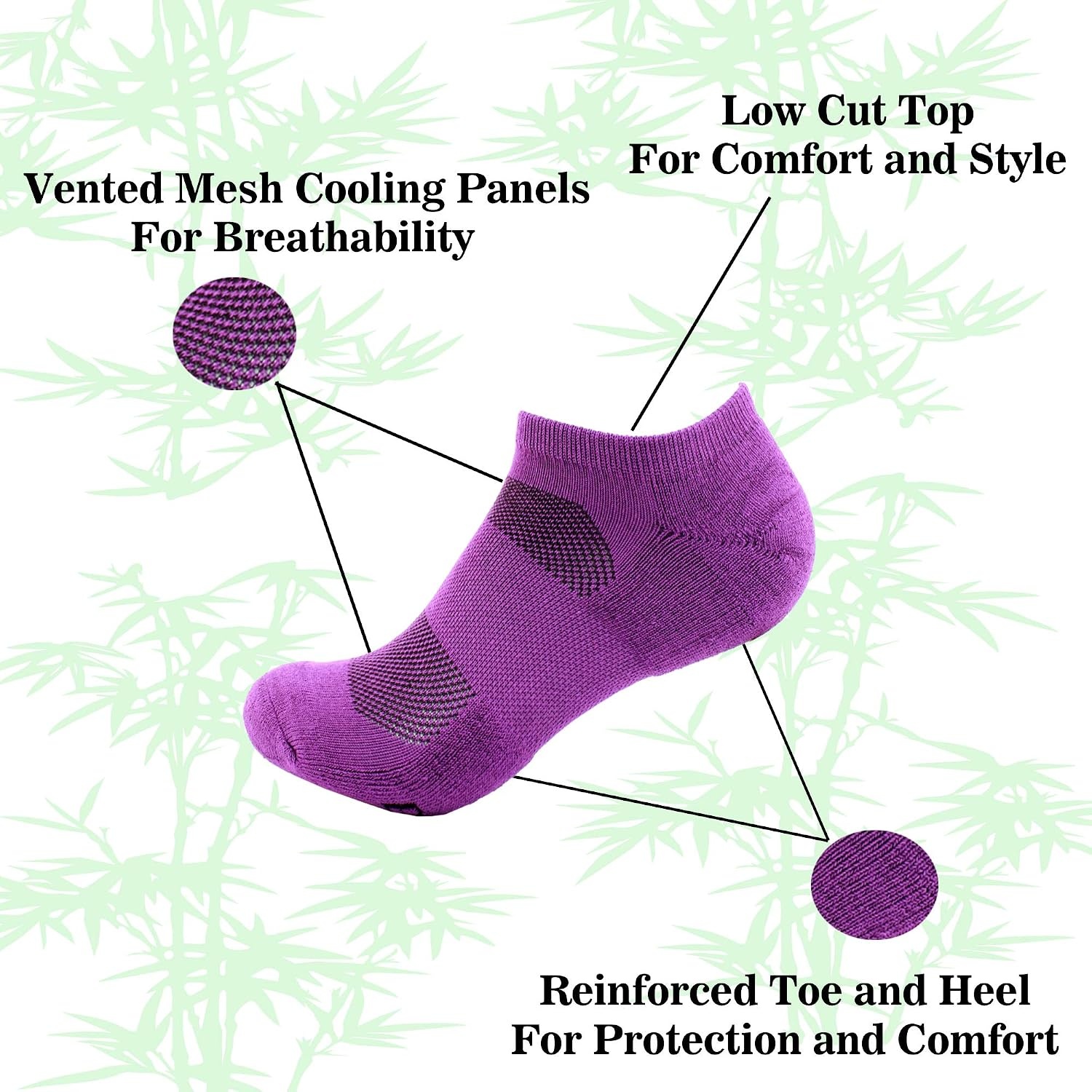 image:imageWomens Rayon from Bamboo Fiber Colored Sports Superior Wicking Athletic Ankle Socks  4 Pair Value PackPurple