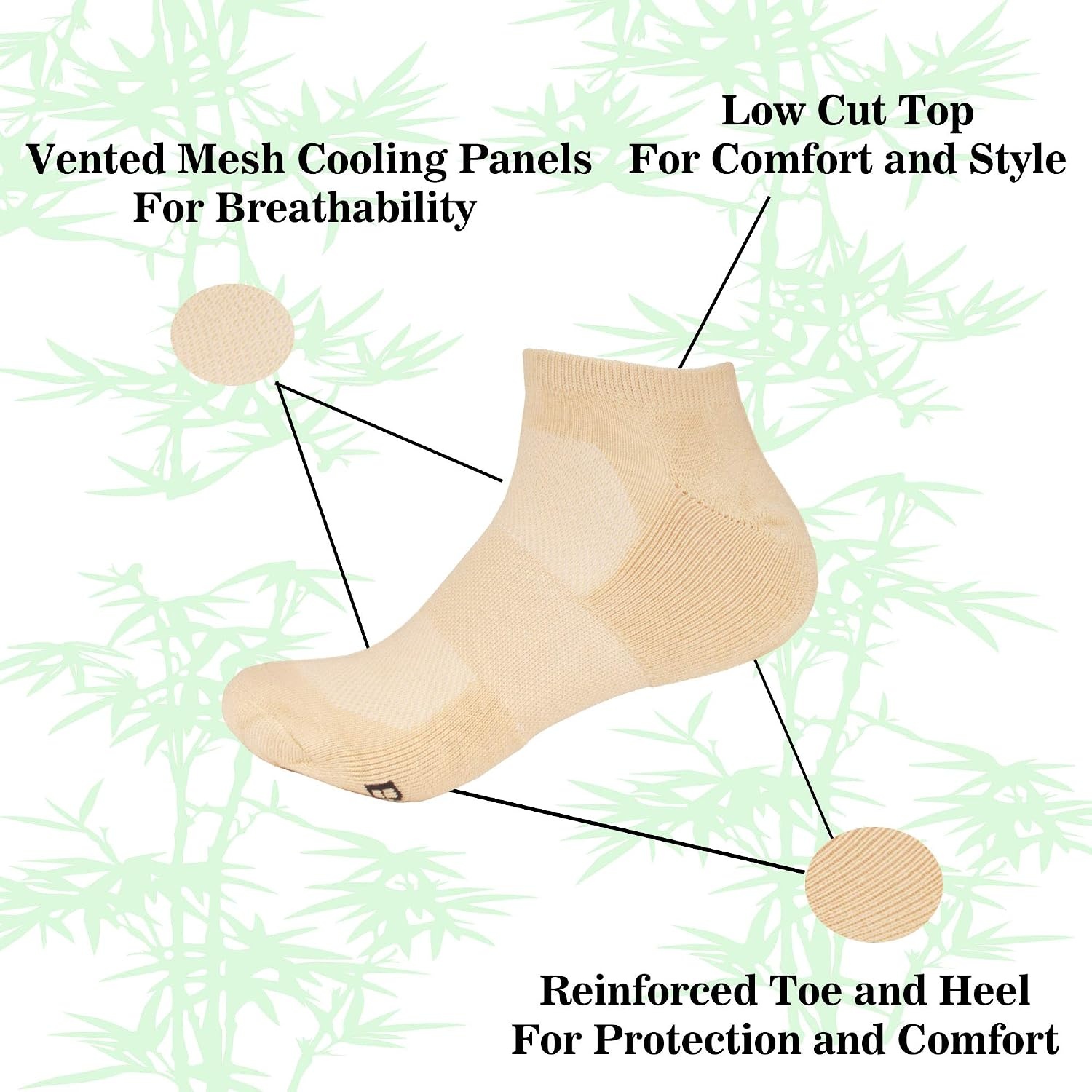 image:imageWomens Rayon from Bamboo Fiber Colored Sports Superior Wicking Athletic Ankle Socks  4 Pair Value PackTan