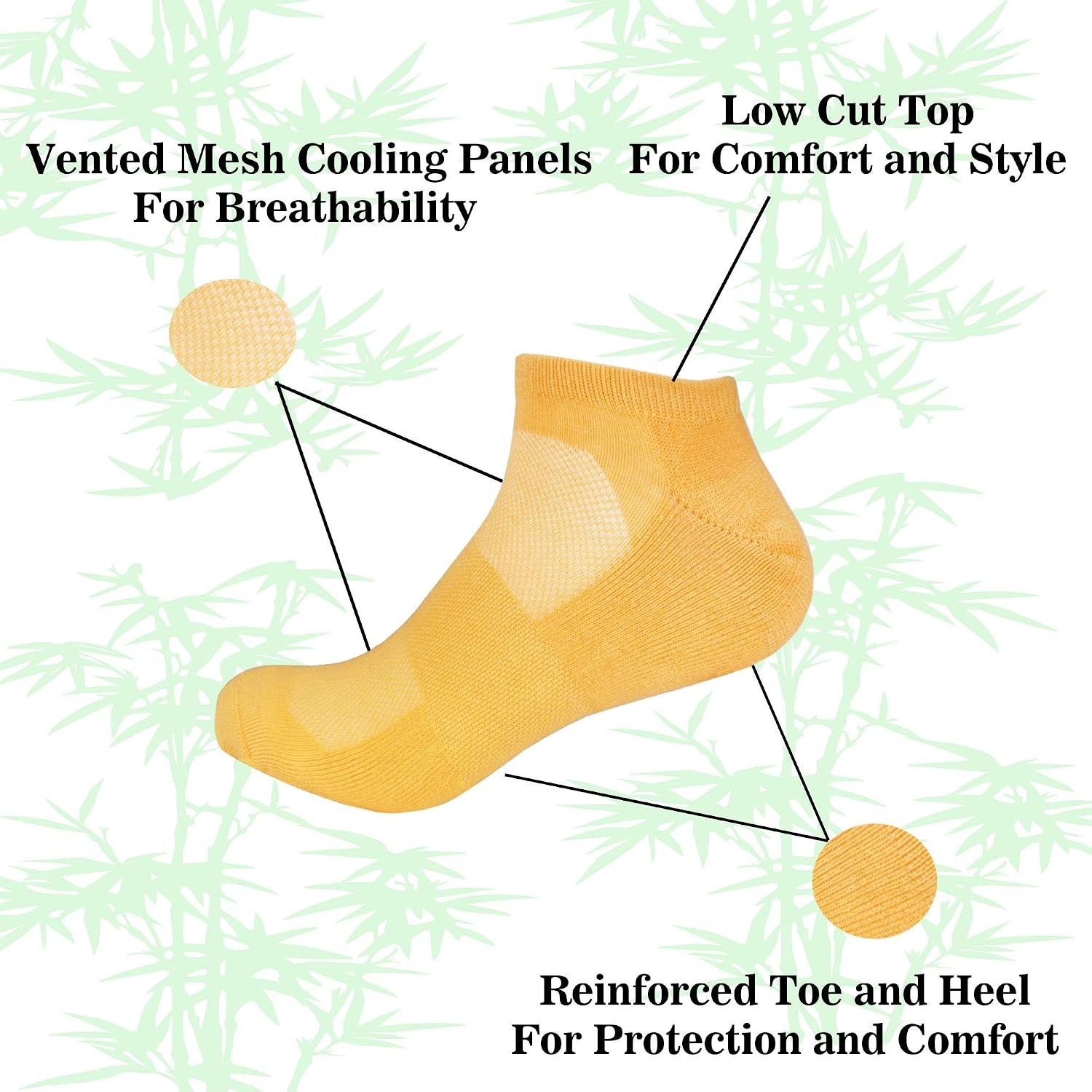 image:imageWomens Rayon from Bamboo Fiber Colored Sports Superior Wicking Athletic Ankle Socks  4 Pair Value PackYellow