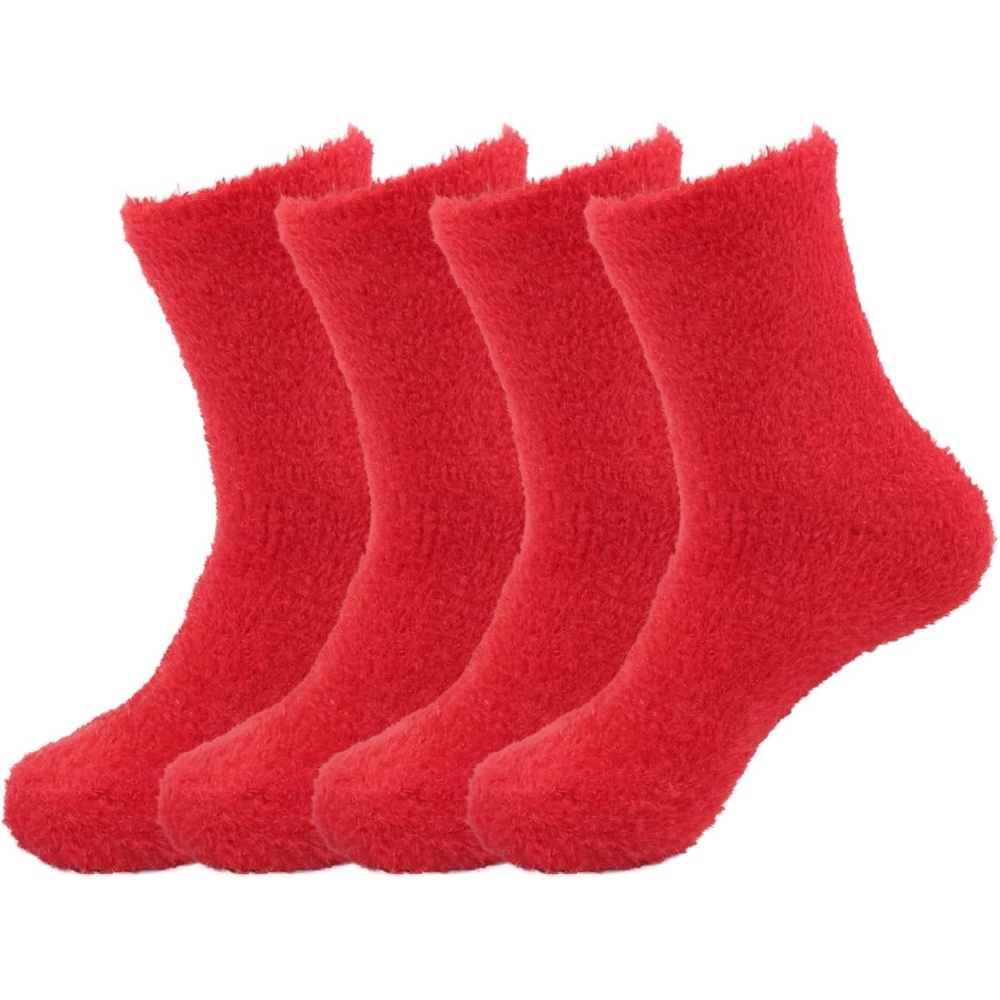 image:imageBambooMN Womens Super Soft and Cozy Feather Light Fuzzy Socks  Multiple Color Options  Two Sizes  Value Packs11  Valentine Red