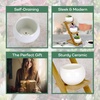 image:imageBambooMN  Ceramic Succulent Pots  3 Pots  Square  with Bamboo Stand  White  351