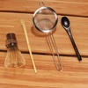 image:imageBambooMN Brand  Matcha Tea 4Piece Whisk Set  Short Black Whisk Hand Strainer Teaspoon amp Chashaku  Bamboo Tea Accessories  1 SetBlack Tea Whisk  Black Chasaku  Strainer  Black Teaspoon