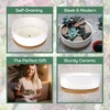 image:imageBambooMN Ceramic Succulent Planter Pots  1 Pot  Round Bowl  with Bamboo Tray  White  649White Pot  Bamboo Tray