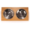image:imageBambooMN Elevated Dog Bowl Feeder  100 Bamboo Stand 4 Metal Bowls for Food and Water  MediumSmall