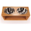 image:imageBambooMN Elevated Dog Bowl Feeder  100 Bamboo Stand 4 Metal Bowls for Food and Water  MediumSmall