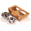 image:imageBambooMN Elevated Dog Bowl Feeder  100 Bamboo Stand 4 Metal Bowls for Food and Water  MediumSmall