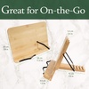image:imageBambooMN Universal Bamboo Book Stand for Cookbooks Reading Cell Phone Art Sheet Music Tablet  Portable and Foldable with 5 Position Adjustable Tilt  1 UnitBamboo