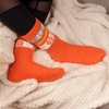 image:imageBambooMN Womens Soft and Cozy Fuzzy Crew Socks 4 Pairs08 Flower Orange
