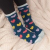 image:imageBambooMN Womens Soft and Cozy Fuzzy Crew Socks 4 Pairs12 Hearts Blue