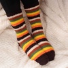 image:imageBambooMN Womens Soft and Cozy Fuzzy Crew Socks 4 Pairs21 Stripes Brown