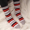 image:imageBambooMN Womens Soft and Cozy Fuzzy Crew Socks 4 Pairs24 Stripes Grey