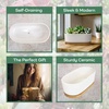 image:imageCeramic Succulent Pots  1 Pot  Short Oval Shaped  with Bamboo Tray  White  6311