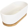 image:imageCeramic Succulent Pots  1 Pot  Short Oval Shaped  with Bamboo Tray  White  6311