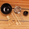 image:imageJapanese Ceremonial Matcha Green Tea Whisk Set  Golden Chasen Whisk Chashaku Tea Spoon Black Bowl Black Rest StrainerBlack