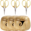 image:imageJubileeYarn Bamboo Yarn Bowl with Removable Lid  Embroidery Scissors Combo  Carbonized Brown BowlNatural w Scissors