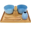 image:imageBambooMN Brand  Matcha Bowl Set Includes 2 Bowls Tea Whisk Rest Large Tray 2 Teaspoons and Chasaku  1 Set  Mint GreenShimmering Blue