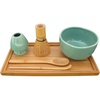image:imageBambooMN Brand  Matcha Bowl Set Includes Bowl RestTea Whisk Chasaku Tea Spoon amp Tray 1 Set Shimmering BlueGreen