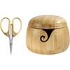 image:imageJubileeYarn Bamboo Yarn Bowl with Removable Lid  Embroidery Scissors Combo  Carbonized Brown BowlNatural w Scissors