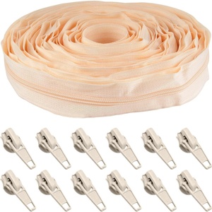 image:image10 Yards 5 Nylon Coil Zipper Tape with 10 Metal Slider Pulls  TanBeige