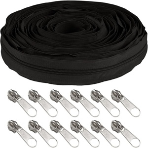 image:image10 Yards 5 Nylon Coil Zipper Tape with 10 Metal Slider Pulls  TanBlack w Silver