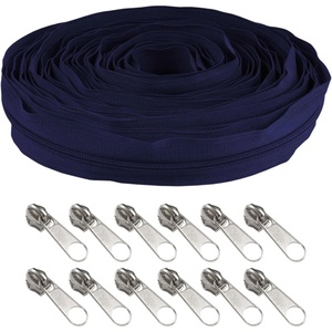 image:image10 Yards 5 Nylon Coil Zipper Tape with 10 Metal Slider Pulls  TanBlue