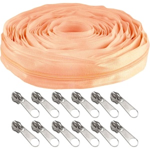 image:image10 Yards 5 Nylon Coil Zipper Tape with 10 Metal Slider Pulls  TanPink