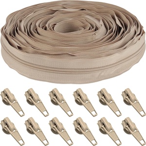 image:image10 Yards 5 Nylon Coil Zipper Tape with 10 Metal Slider Pulls  TanTan