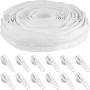 image:image10 Yards 5 Nylon Coil Zipper Tape with 10 Metal Slider Pulls  TanWhite