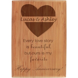 image:imageBambooMN  Custom Laser Engraved Anniversary Plaque  79 x 55 x 075  Heart Design  VerticalHeart  Vertical