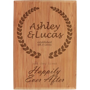 image:imageBambooMN  Custom Laser Engraved Anniversary Plaque  79 x 55 x 075  Heart Design  VerticalLaurel Wreath