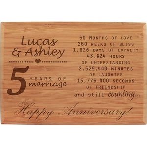 image:imageBambooMN  Custom Laser Engraved Anniversary Plaque  79 x 55 x 075  Heart Design  VerticalYMDMinSec  Horizontal