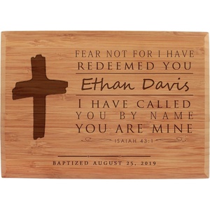 image:imageBambooMN  Custom Laser Engraved Baptism Plaque  79 x 55 x 075  Fear not I have Redeemed You  HorizontalFear Not  Large Cross