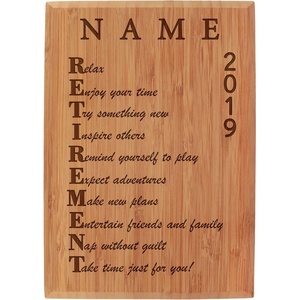 image:imageBambooMN  Custom Laser Engraved Retirement Plaque  79 x 55 x 075  Years of EmploymentRetirement Acronym