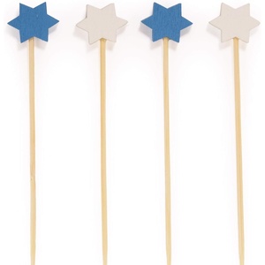 image:imageBambooMN  Holiday 6Point Star Bamboo Picks Skewers for Fruit Sandwiches Cocktails  59 15cm  Gold Silver  100pcsBlue  White