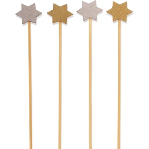 image:imageBambooMN  Holiday 6Point Star Bamboo Picks Skewers for Fruit Sandwiches Cocktails  59 15cm  Gold Silver  100pcsGold  Silver