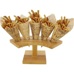 image:imageBambooMN 10 Inch Natural Bamboo Crescent Food Cone Display Tamaki Stand for Restaurants Catered Events Party or Buffets Holds up to 5 Cones  3 PiecesCrescent